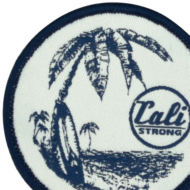 CALI Strong Palm Tree Surf Board Blanc Bleu Rond Brodé Crochet et Boucle Morale Patch
