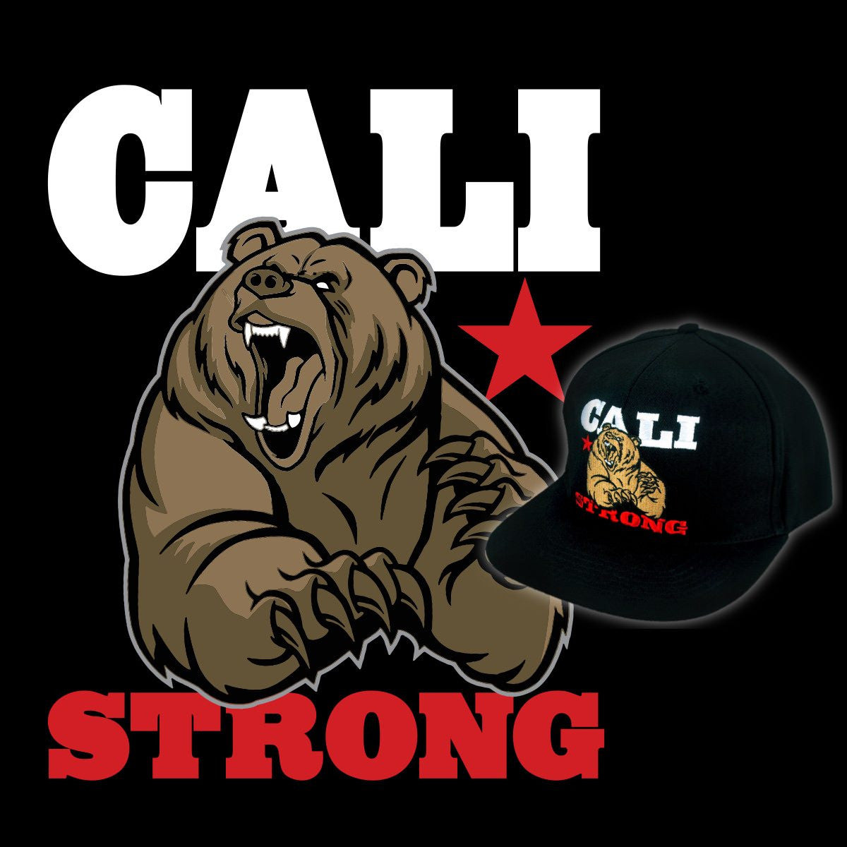 Mean Bear Flat Bill Snapback Black - Headwear - Image 6 - CALI Strong