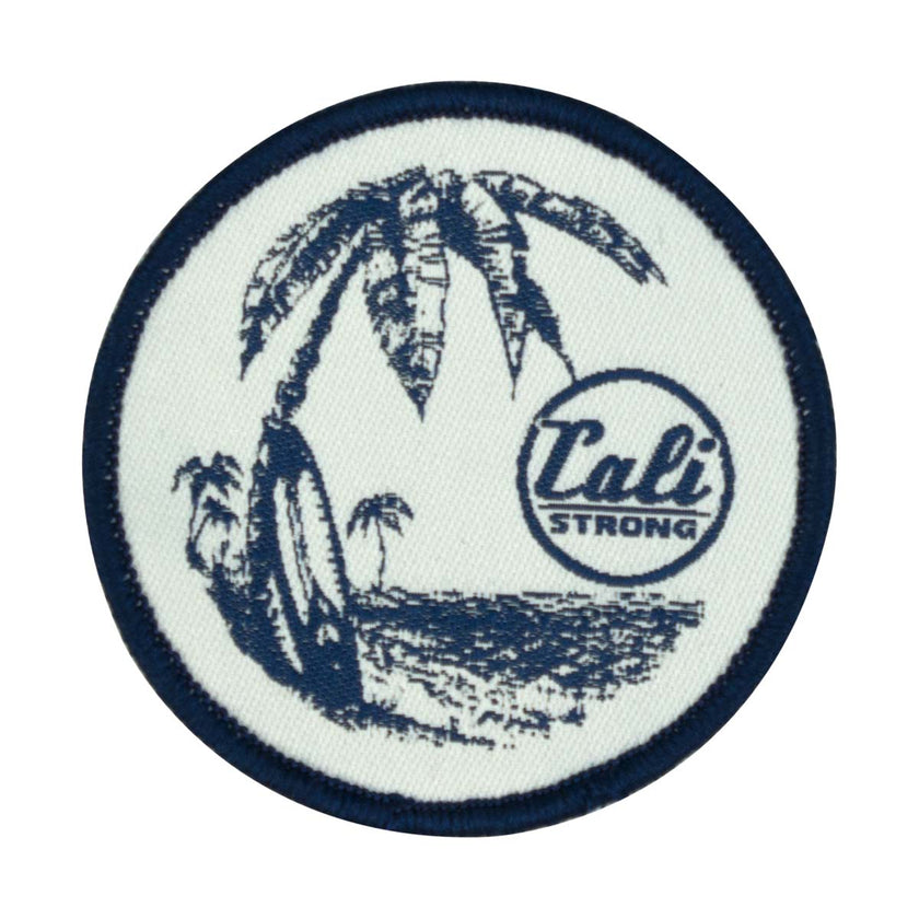 CALI Strong Palm Tree Surf Board White Blue Round Embroidered Hook-and-Loop Morale Patch - Patches - Image 1 - CALI Strong