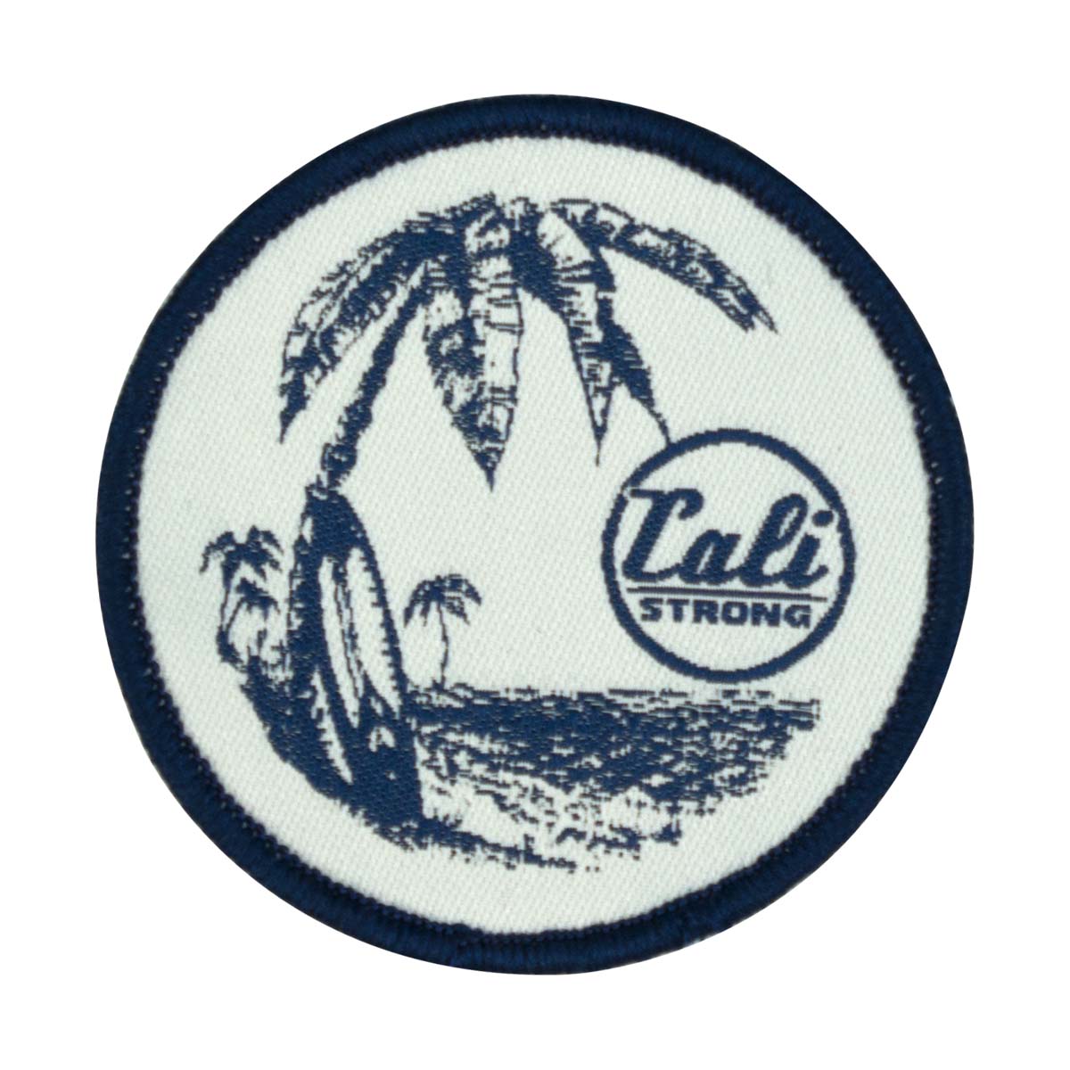 CALI Strong Palm Tree Surf Board White Blue Round Embroidered Hook-and-Loop Morale Patch - Patches - Image 1 - CALI Strong