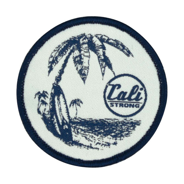 CALI Strong Palm Tree Surf Board White Blue Round Embroidered Hook-and-Loop Morale Patch - Patches - Image 1 - CALI Strong